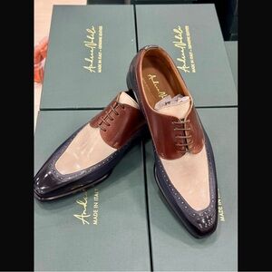 Men's Brown, blue and white Oxford Leather Shoes
